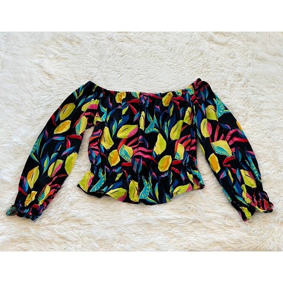 Tabitha Brown Target Womens Crop Top Small Lemon‎ Linen Blend Off Shoulder 14975 - Picture 1 of 8